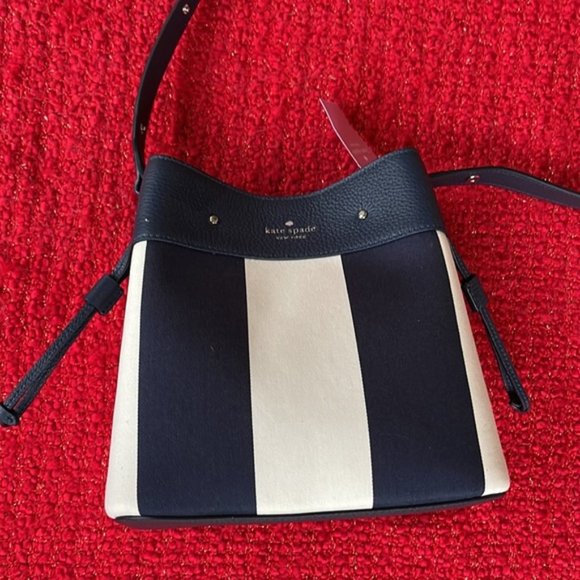 Kate Spade Marti Small Bucket Bag Even Stripe Blazer Blue - Picture 2 of 16